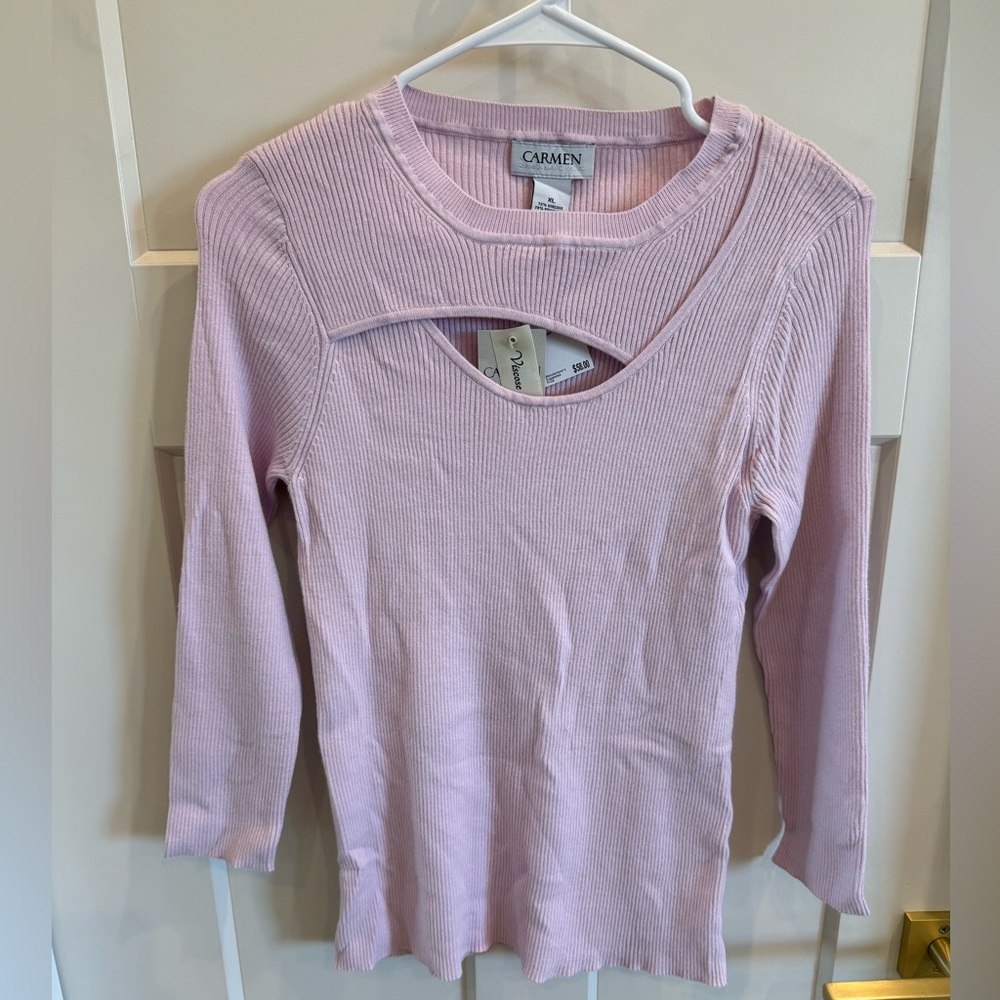 Carmen Marc Valvo Blush Ribbed Cutout Sweater 72% Viscose XL NWT